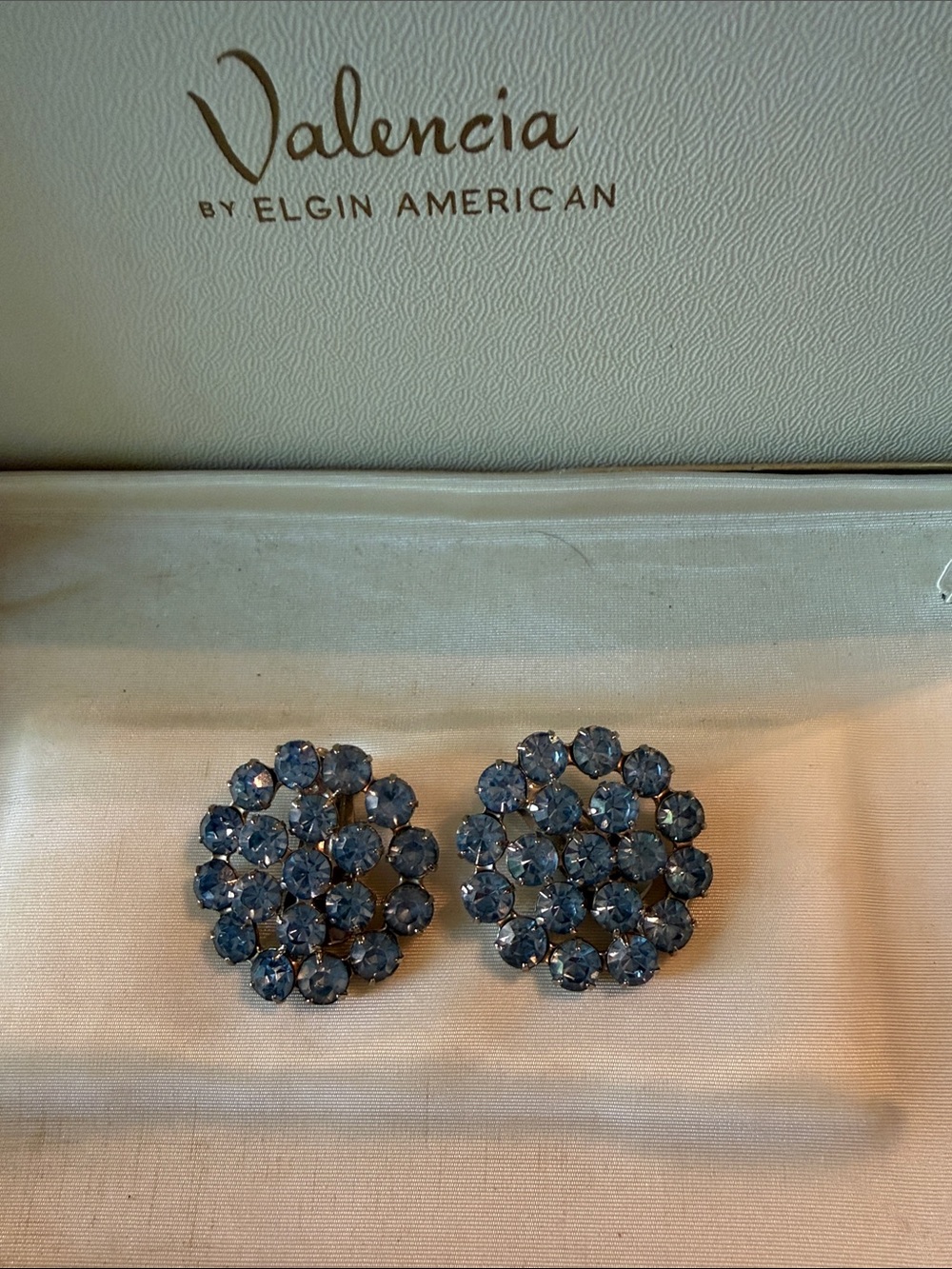 Blue Crystal Cluster Clip Earrings
